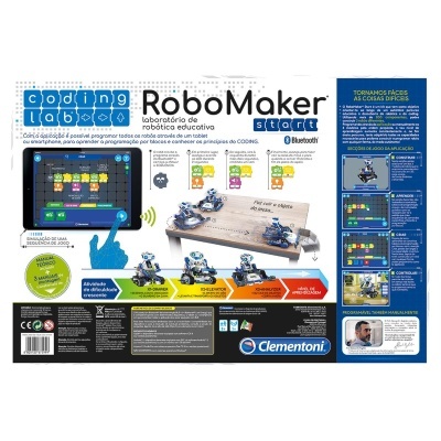 Conjunto educativo RoboMaker Start com peças e base, descrição do produto e aplicação para programação