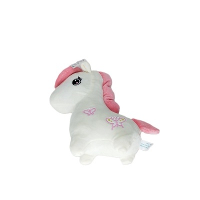 Pelúcia de unicórnio branca e rosa com bordados de borboletas
