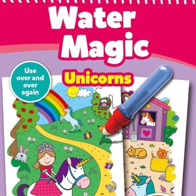 Brinquedo educativo Water Magic Unicorns com caneta de água e páginas coloridas com desenhos de unicórnios e princesa