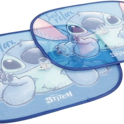 Protetores solares para carro com personagem Stitch e texto 'Just relax'