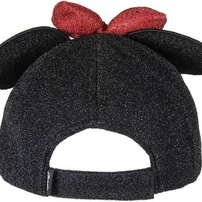 Boné preto com orelhas e laço vermelho brilhante