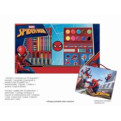 Conjunto de arte Spider-Man com lápis, marcadores, aguarelas e estojo com alça