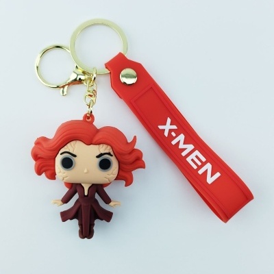Porta-chaves com figura de personagem e etiqueta X-MEN vermelha
