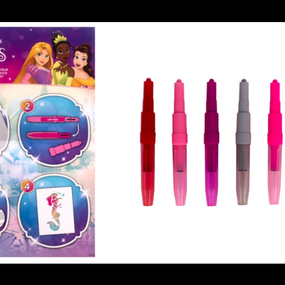 Conjunto de canetas coloridas e instruções Disney Princess