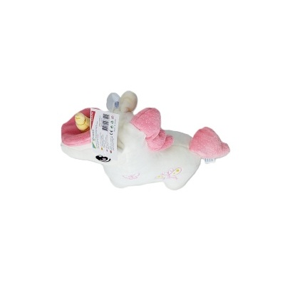 Pelúcia de unicórnio branco e rosa com etiqueta