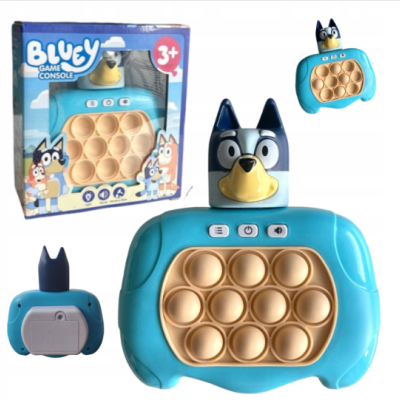 Consola de jogo Bluey em plástico azul e bege com cabeça da personagem Bluey