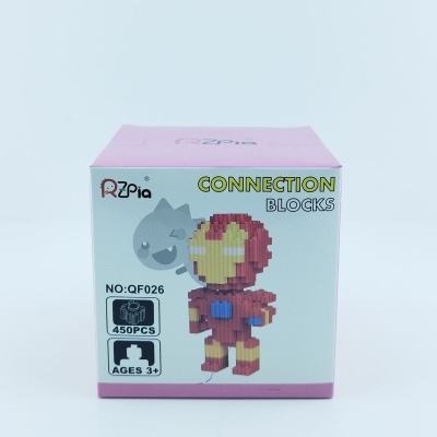 Caixa de blocos de construção Rozpia Connection Blocks com imagem de personagem pixelizado.