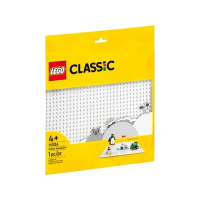 Base branca LEGO Classic 11026 em embalagem amarela para crianças a partir dos 4 anos