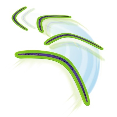 bumerangue verde e roxo com padrão triangular