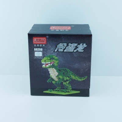 Caixa preta com conjunto de blocos para montar dinossauro verde