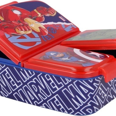 Estojos escolares Marvel azul e vermelho com personagens em relevo nas tampas