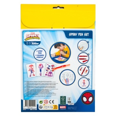 Conjunto de canetas de spray Spidey and His Amazing Friends com stencils e embalagem colorida