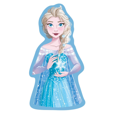 Almofada em forma da Elsa de Frozen com vestido azul e cabelo loiro trançado