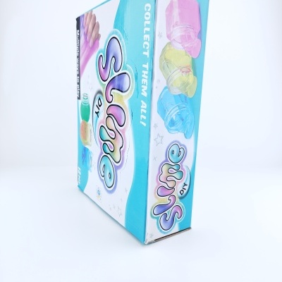 Caixa de kit DIY para fazer Slime colorido com texto e imagens do produto