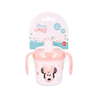 Copinho bebé Disney Minnie em rosa e branco com alças e tampa