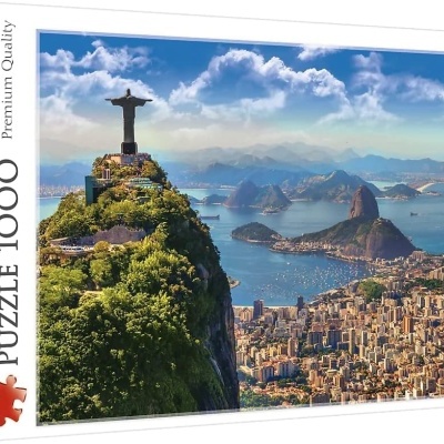 Caixa de puzzle 1000 peças Trefl com imagem do Cristo Redentor e vista do Rio de Janeiro