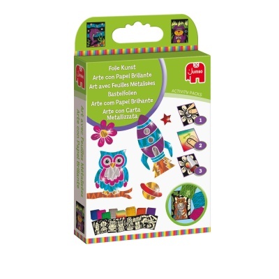 Pacote de papel metálico brilhante para atividades criativas com imagens coloridas na embalagem