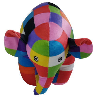 Pelúcia de elefante colorido em tecido com padrão de quadrados