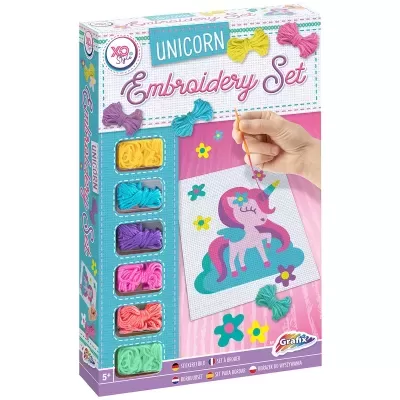 Conjunto de bordado Unicorn com fios coloridos e imagem de unicórnio para bordar