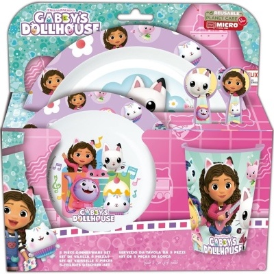 Conjunto de jantar infantil Gabby's Dollhouse com 5 peças e personagens coloridos