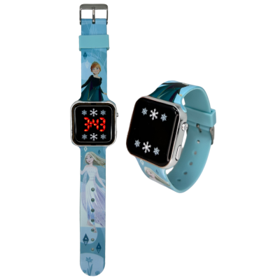Relógio digital infantil azul com personagens femininas no bracelete