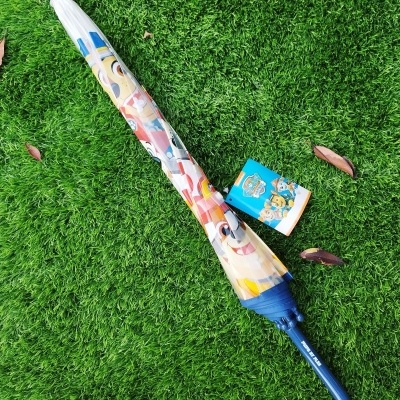 Guarda-chuva infantil colorido com personagens Paw Patrol sobre relva verde