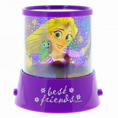 Projetor de luz roxo com personagem Rapunzel e texto best friends