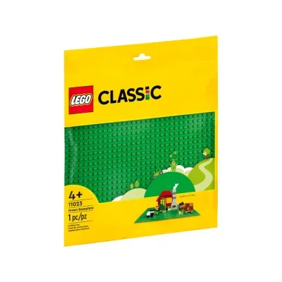 Base verde de construção LEGO Classic embalagem amarela e verde