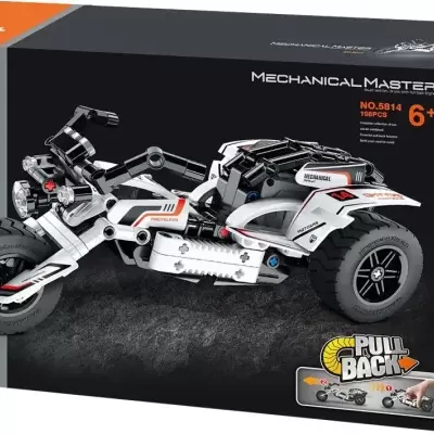 Caixa de brinquedo Mechanical Master com modelo de motocicleta quadriciclo branco e preto