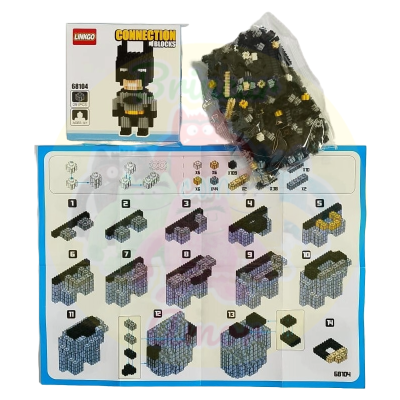 Conjunto de construção LINGO CONNECTION BLOCKS com peças pretas e amarelas e manual de montagem