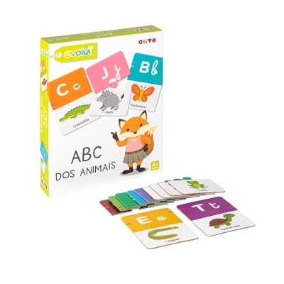 Jogo educativo ABC dos Animais com peças coloridas e caixa ilustrada