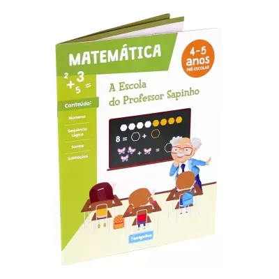 Capa de livro de matemática para crianças 4-5 anos com ilustração de professor e crianças numa sala de aula