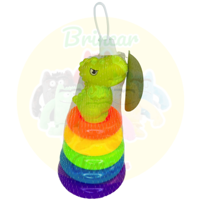 Brinquedo empilhável arco-íris com cabeça de cobra verde e rede branca