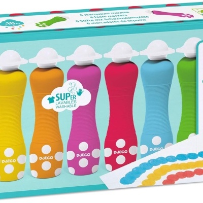 Conjunto de 6 marcadores de espuma coloridos para crianças em caixa azul clara