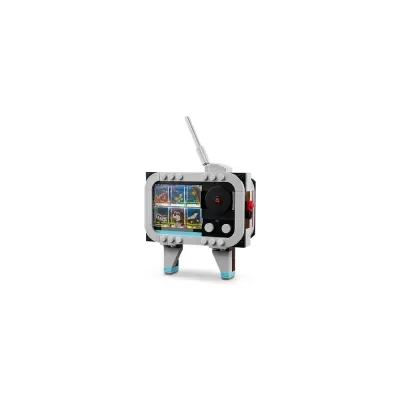 Miniatura de rádio feita de blocos de montar LEGO com antena e botões
