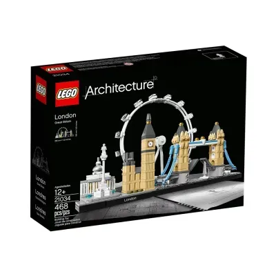 Caixa do conjunto LEGO Architecture London com maquete de pontos turísticos de Londres