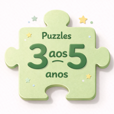 Peça de puzzle verde clara com texto para crianças de 3 aos 5 anos