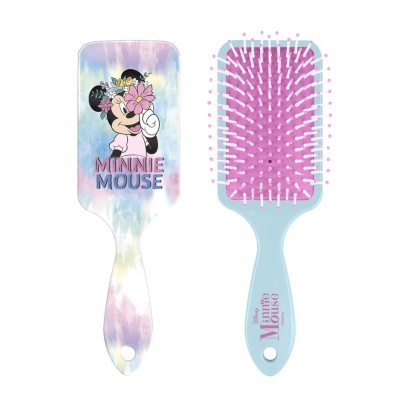 Escova de cabelo azul claro com image da Minnie Mouse e texto MINNIE MOUSE