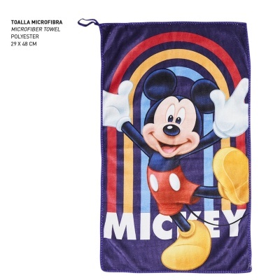 Toalha microfibra azul com desenho do Mickey Mouse e texto MICKEY.