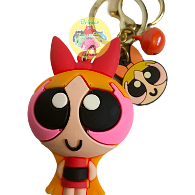 Porta-chaves colorido das 'Powerpuff Girls' em borracha com anel dourado