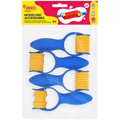 Conjunto de 4 rolos para modelar em plástico azul e amarelo da marca JOVI