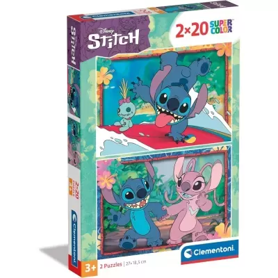 Caixa de puzzles Disney Stitch com 2 puzzles de 20 peças para crianças a partir dos 3 anos
