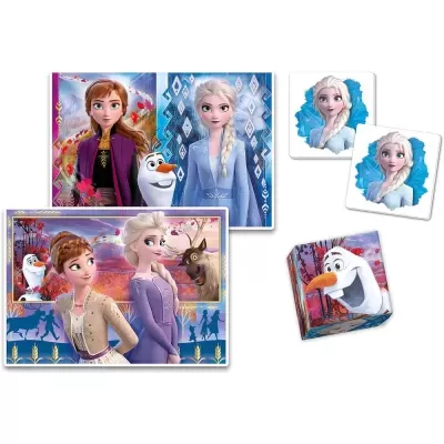 Puzzles e peças de Frozen com personagens Anna, Elsa, Olaf e Sven