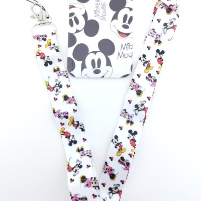 Cordão para pendurar cartão com padrão Mickey e Minnie Mouse e suporte de cartão com estampa Mickey Mouse