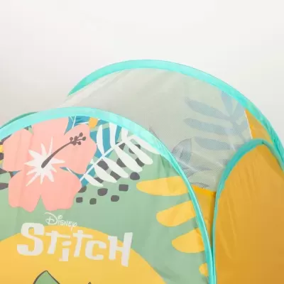Tenda infantil colorida com tema Disney Stitch e desenhos tropicais