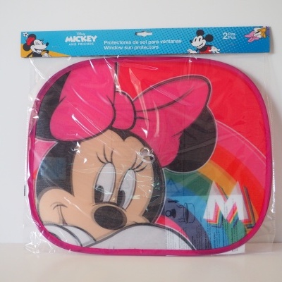 Protetores solares para janelas com imagem da Minnie Mouse e embalagem azul