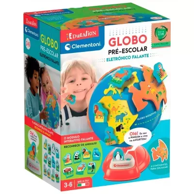 Caixa de brinquedo educativo globo terrestre interativo com módulo falante e pinguim