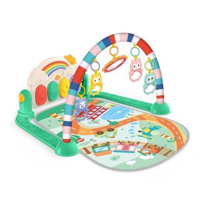 Tapete de atividade para bebés com arcos coloridos, brinquedos suspensos e painel interativo