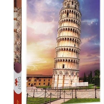 Caixa de puzzle 1000 peças com imagem da Torre de Pisa ao pôr do sol