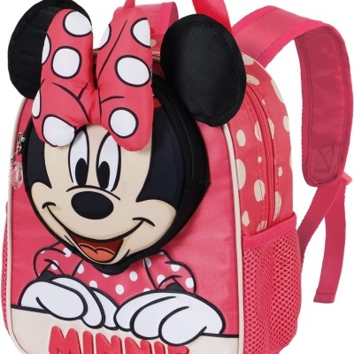 Mochila rosa com estampa da personagem Minnie Mouse e orelhas tridimensionais